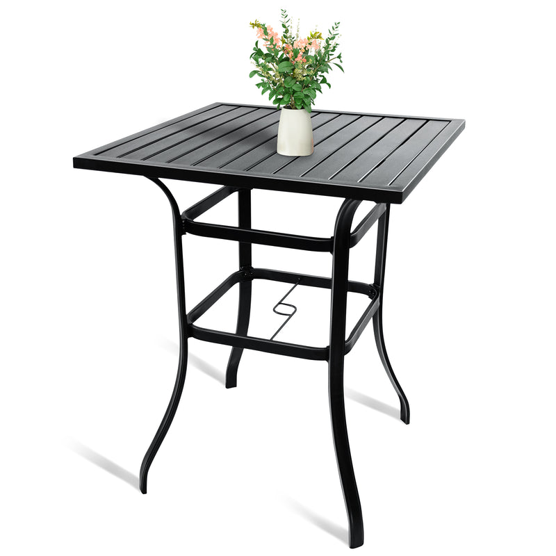 Bigroof Patio 31.5" x 31.5" Large Square High Bar Table with Wood Like Top, 1.57" Umbrella Hole and Metal Frame for 2 or 4 Person
