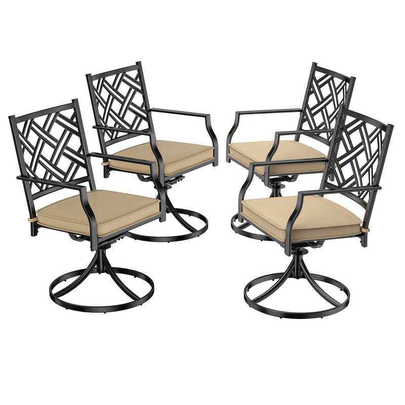 Bigroof Swivel Patio Chairs Outdoor Metal Steel-Framed Rocking Dining Chairs with Seat Cushion