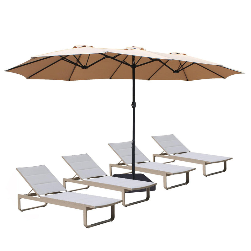 large umbrella for patio Bigroof 15ft Double-Sided Patio Umbrella Twin Extra Large Umbrella with Crank Handle & Umbrella Base Beige