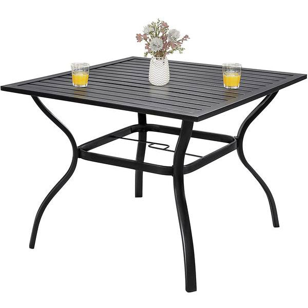 Bigroof 37" Metal Patio Dining Table with 1.57" Umbrella Hole, Square Outdoor Dining Furniture Umbrella Table , Black - bigroofus