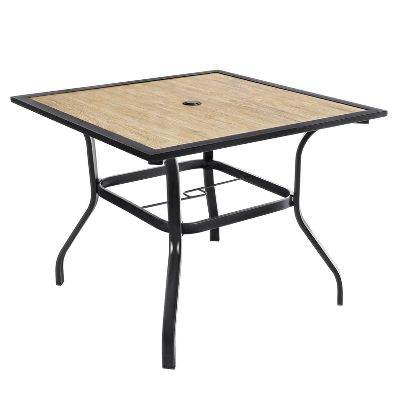 Bigroof Outdoor Patio Dining Table, 37" x 37" Square Metal Frame Patio Table for 4 with 1.57" Umbrella Hole - bigroofus