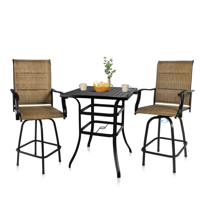 Bigroof Patio 31.5" x 31.5" Large Square High Bar Table with Wood Like Top, 1.57" Umbrella Hole and Metal Frame for 2 or 4 Person