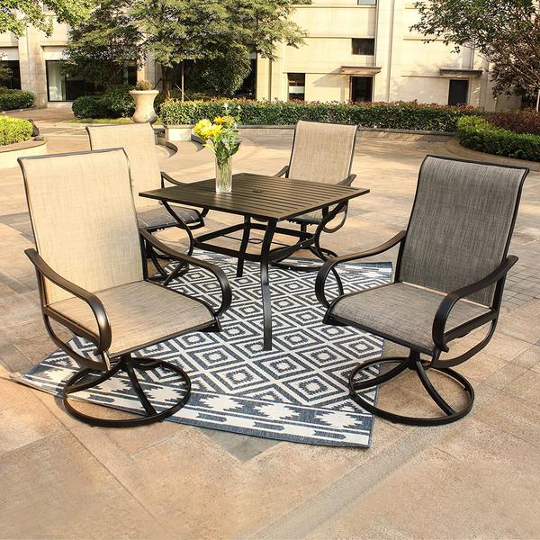 Bigroof Patio Swivel Chairs Metal Mesh Dining Chairs Set with Textilene Fabric, Outdoor Garden Backyard Lawn Furniture Rocker Chair, Black - bigroofus