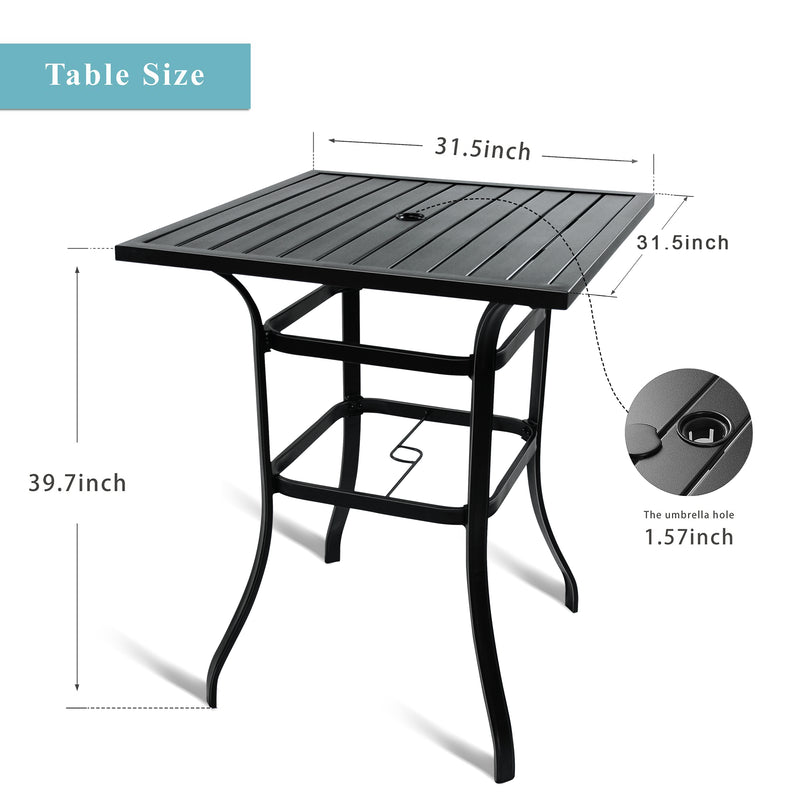 large patio table with umbrella hole Bigroof Patio 31.5" x 31.5" Large Square High Bar Table with Wood Like