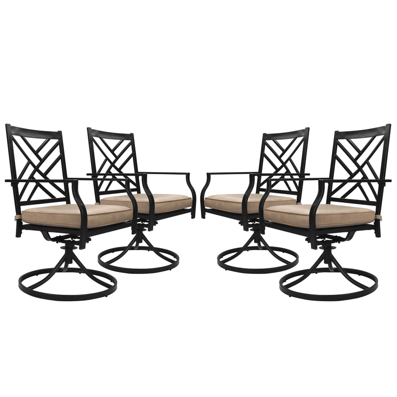 Bigroof Swivel Patio Chairs Outdoor Metal Steel-Framed Rocking Dining Chairs with Seat Cushion Backyard Furniture Sets for Patio, Lawn & Garden