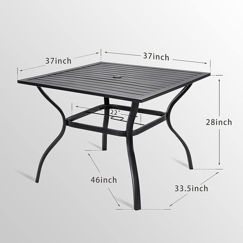 Bigroof 37" Metal Patio Dining Table Square Outdoor Dining Furniture Umbrella Table with 1.57" Umbrella Hole,Black - bigroofus