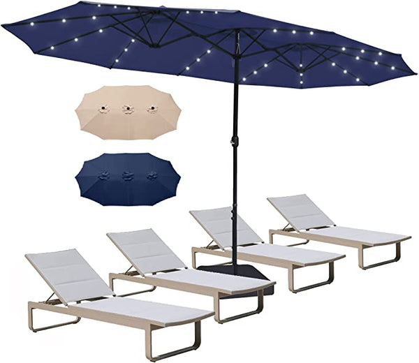 Bigroof 15 ft. Double-Sided w/Crank Handle and Umbrella Base for Outdoor Garden Market Patio Umbrella Pool Backyard in Navy Blue