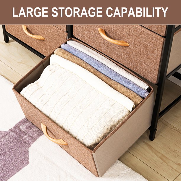 Bigroof 6 Drawer Double Dresser Chest Storage Cabinet for Livingroom, Bedroom Fabric Brown