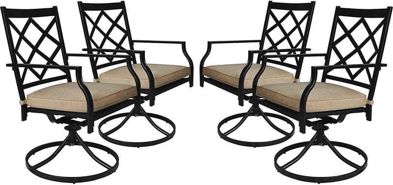 Bigroof Swivel Patio Chairs Set of 2 Outdoor Metal Steel-Framed Rocking Dining Chairs with Seat Cushion Backyard Furniture Sets for Patio, Lawn & Garden