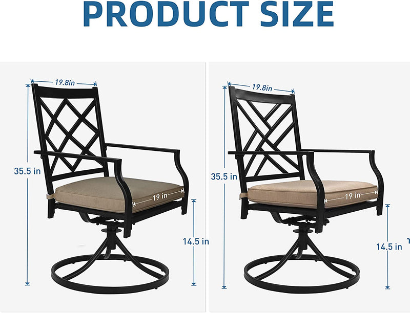 Bigroof Swivel Patio Chairs Set of 2 Outdoor Metal Steel-Framed Rocking Dining Chairs with Seat Cushion Backyard Furniture Sets for Patio, Lawn & Garden