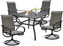 Bigroof Patio Dining Table and Chairs 5-Piece Set, 1 Black Metal Square Table with 1.57 Inch Umbrella Hole & 4 Swivel Dining Chairs, All-Weather Outdoor Furniture for Lawn, Backyard, Garden