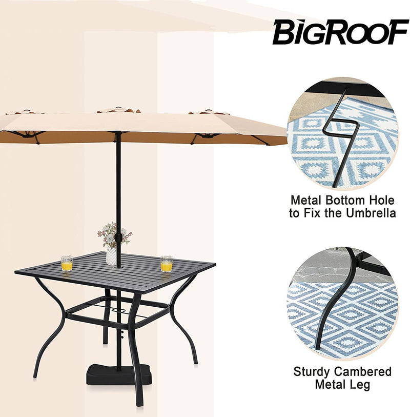best patio table with umbrella hole Bigroof 37" Metal Patio Dining Table with 1.57" Umbrella Hole, Square