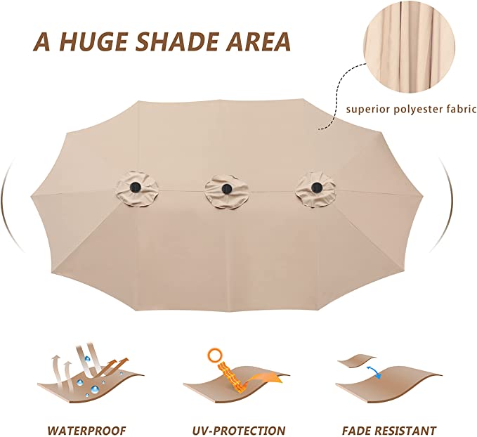 extra large waterproof patio umbrella Bigroof 15 ft. Double-Sided w/Crank Handle and Umbrella Base for Outdoor Garden Market Patio Umbrella Pool Backyard in Navy Blue