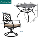 Bigroof 5 Piece Metal Outdoor Patio Dining Sets for 4, Swivel Chairs with Cushion and Steel 37" Square Table with Umbrella Hole