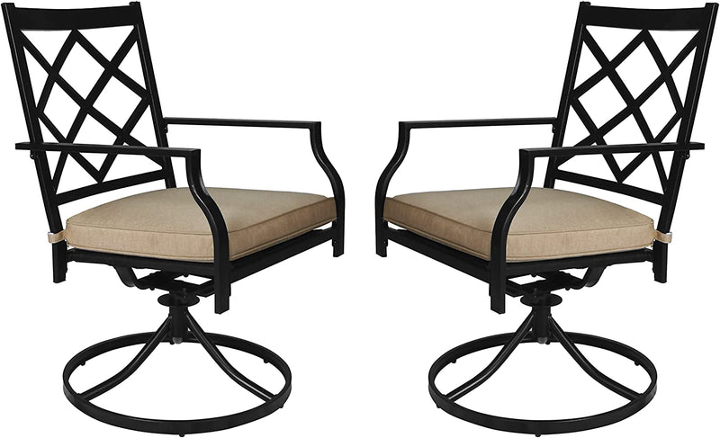 Bigroof Swivel Patio Chairs Set of 2 Outdoor Metal Steel-Framed Rocking Dining Chairs with Seat Cushion Backyard Furniture Sets for Patio, Lawn & Garden