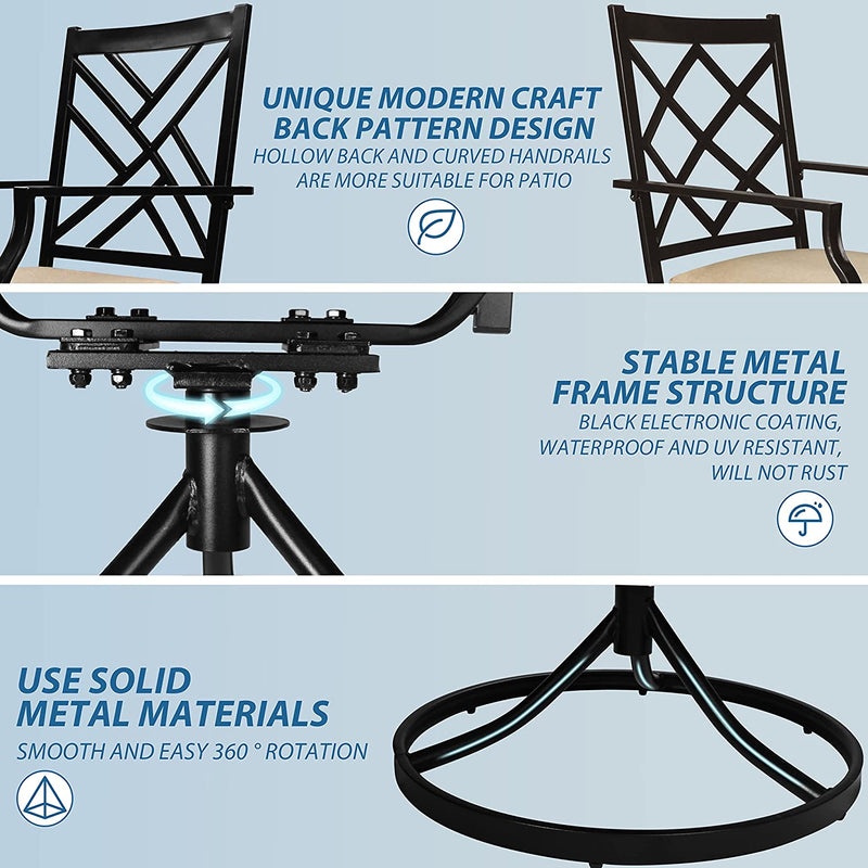 Bigroof Swivel Patio Chairs Set of 2 Outdoor Metal Steel-Framed Rocking Dining Chairs with Seat Cushion Backyard Furniture Sets for Patio, Lawn & Garden