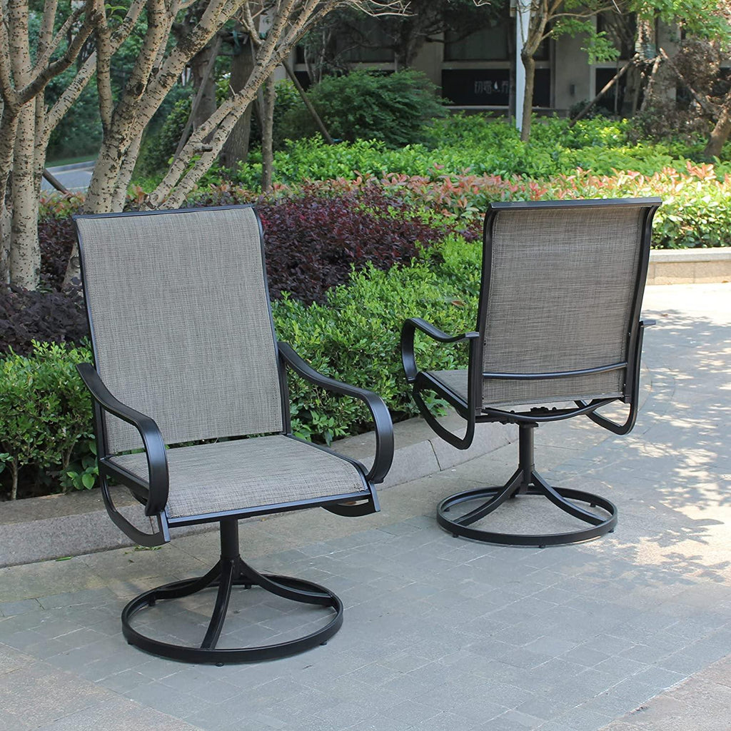 Bigroof Patio Swivel Chairs Metal Mesh Dining Chairs Set with Textilen