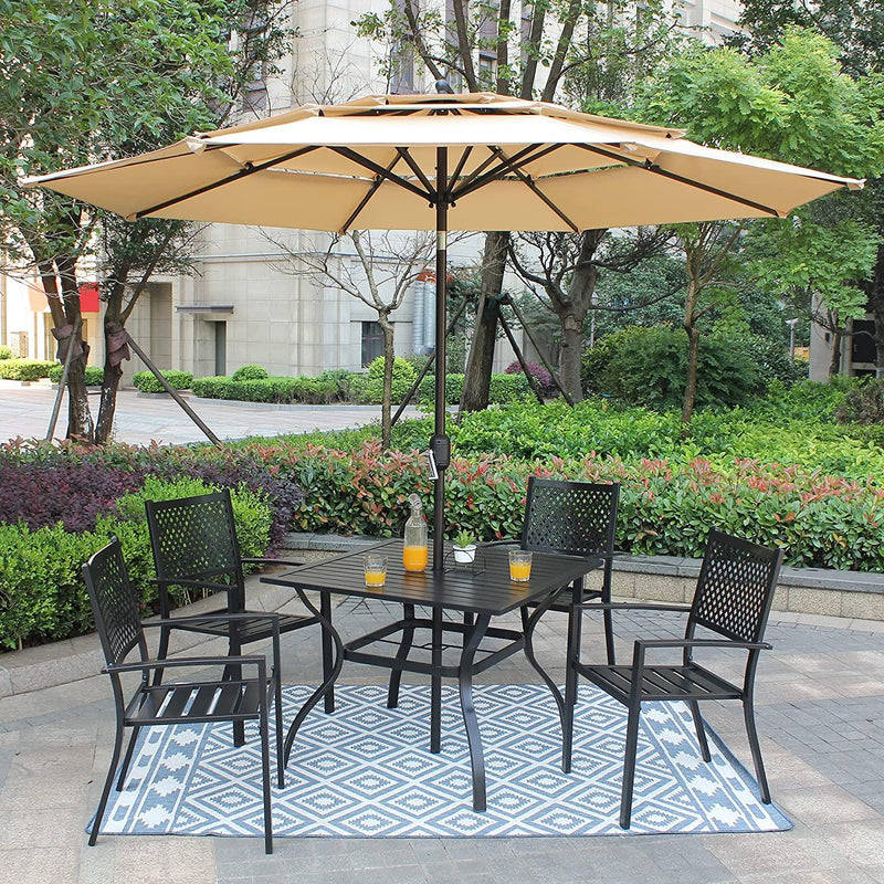 black patio table umbrella Bigroof 37" Metal Patio Dining Table with 1.57" Umbrella Hole, Square