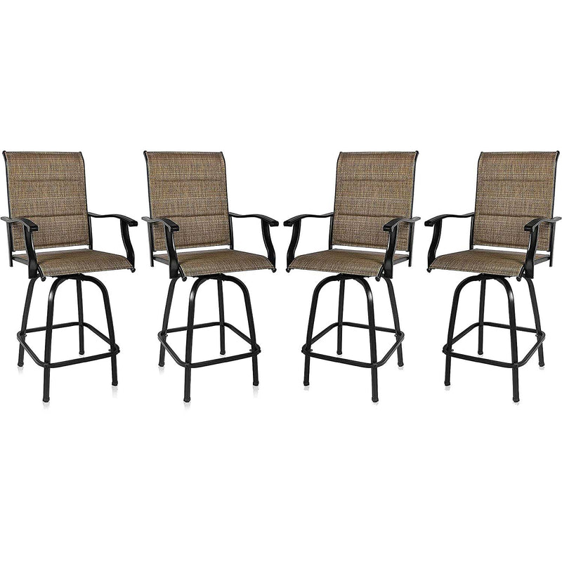 Bigroof Patio Bar Swivel Stools with High Back and Armrest, Padded Textilene 360° Swivel Chairs with Wook Like Top Table, Outdoor Furniture Set (2/4 Chairs) - bigroofus